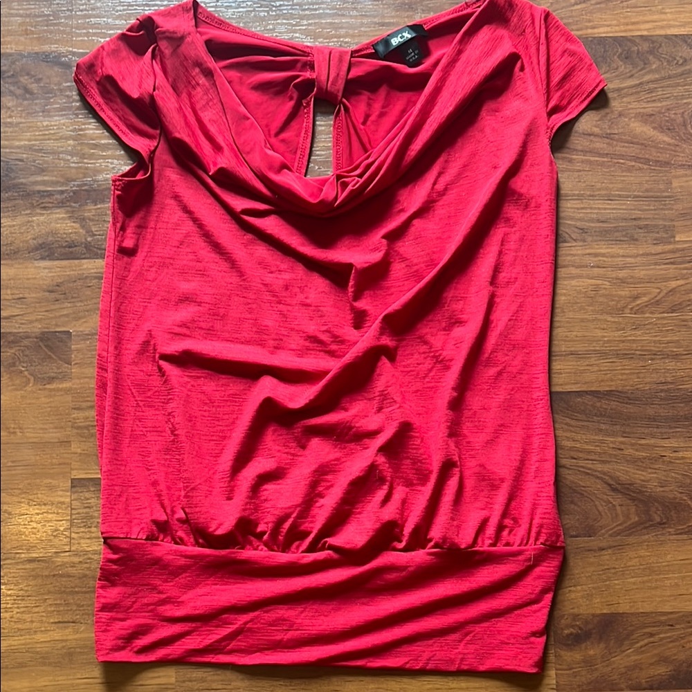 BCX Red Blouse with Cut Out Cap Sleeves